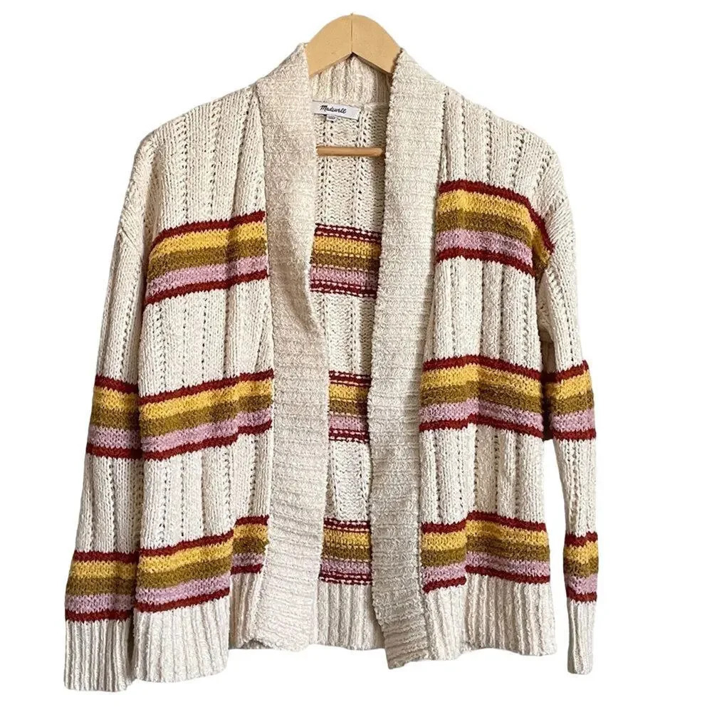 Madewell Cream Striped Diaz Open‎ Cardigan Sweater Women's XXS Boho